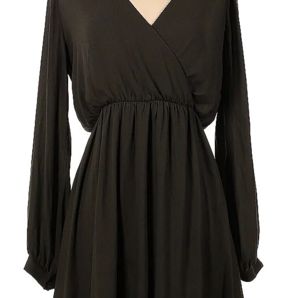Lush Black Wrap Sundress with Bishop Sleeves
